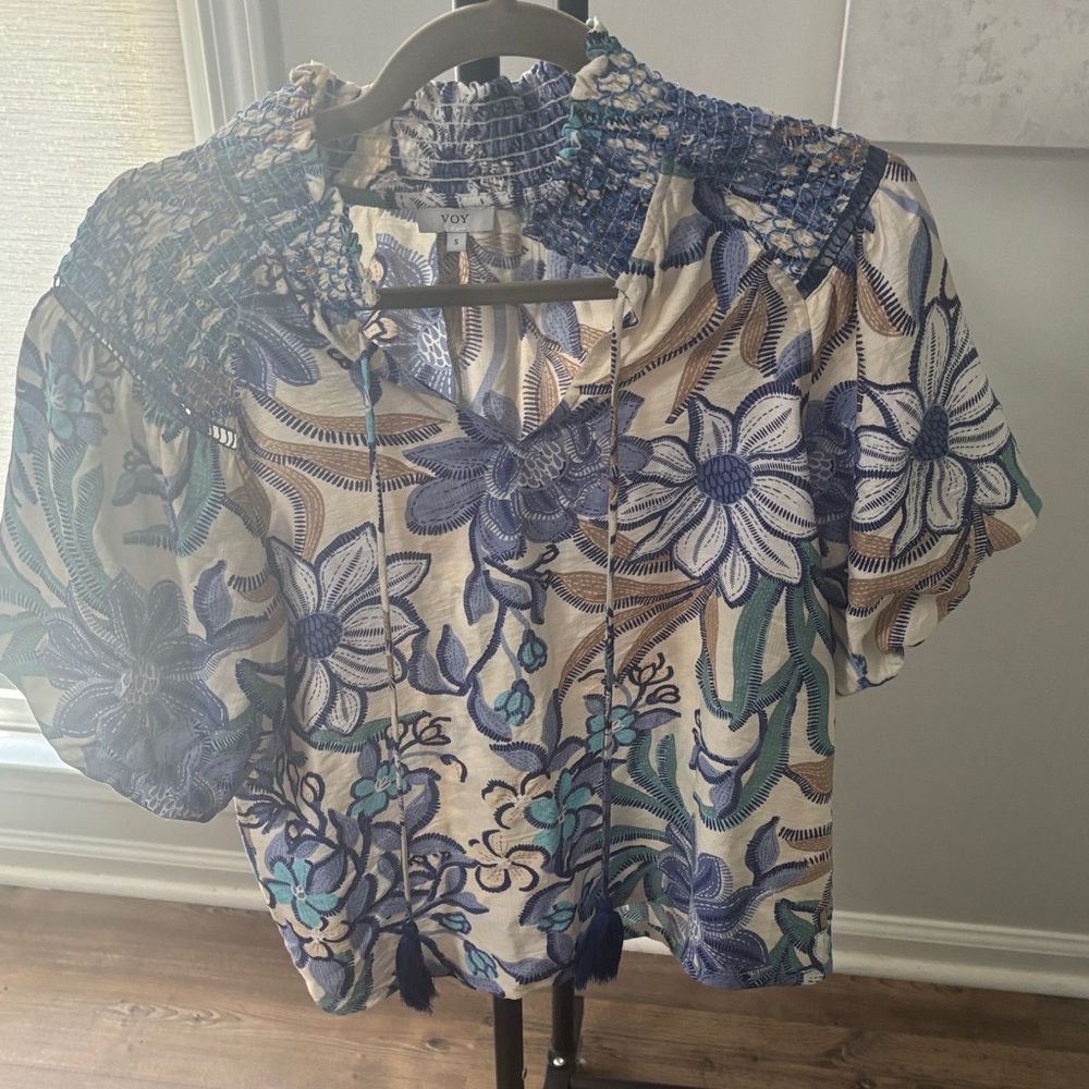 YDY Floral Blue and Green Women's Blouse